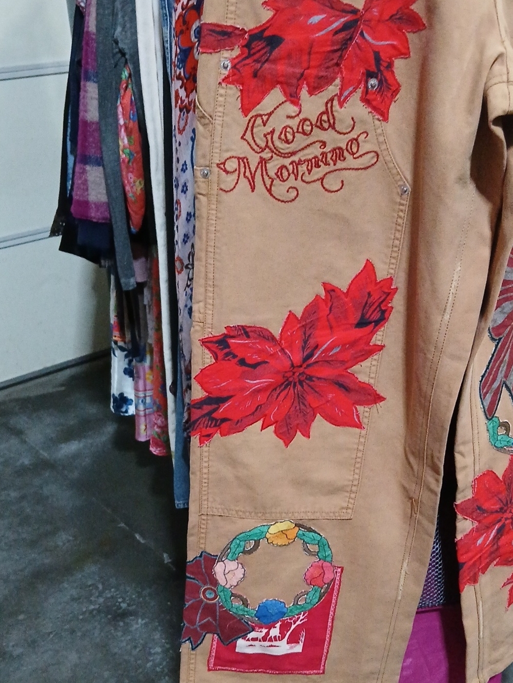 Free People "Bright Time Craft" Tan Embroidered Floral Wide-Leg Jeans - Picture 10 of 14